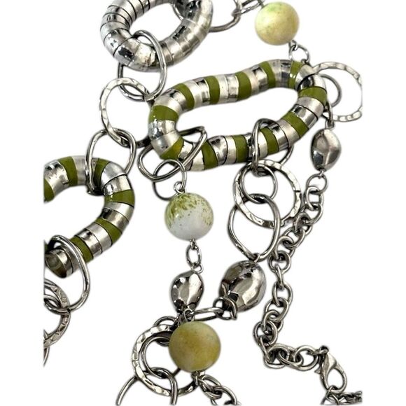 Silver-tone Chain Beaded Tube Link Necklace 28-35” long adjustable. - Picture 3 of 7